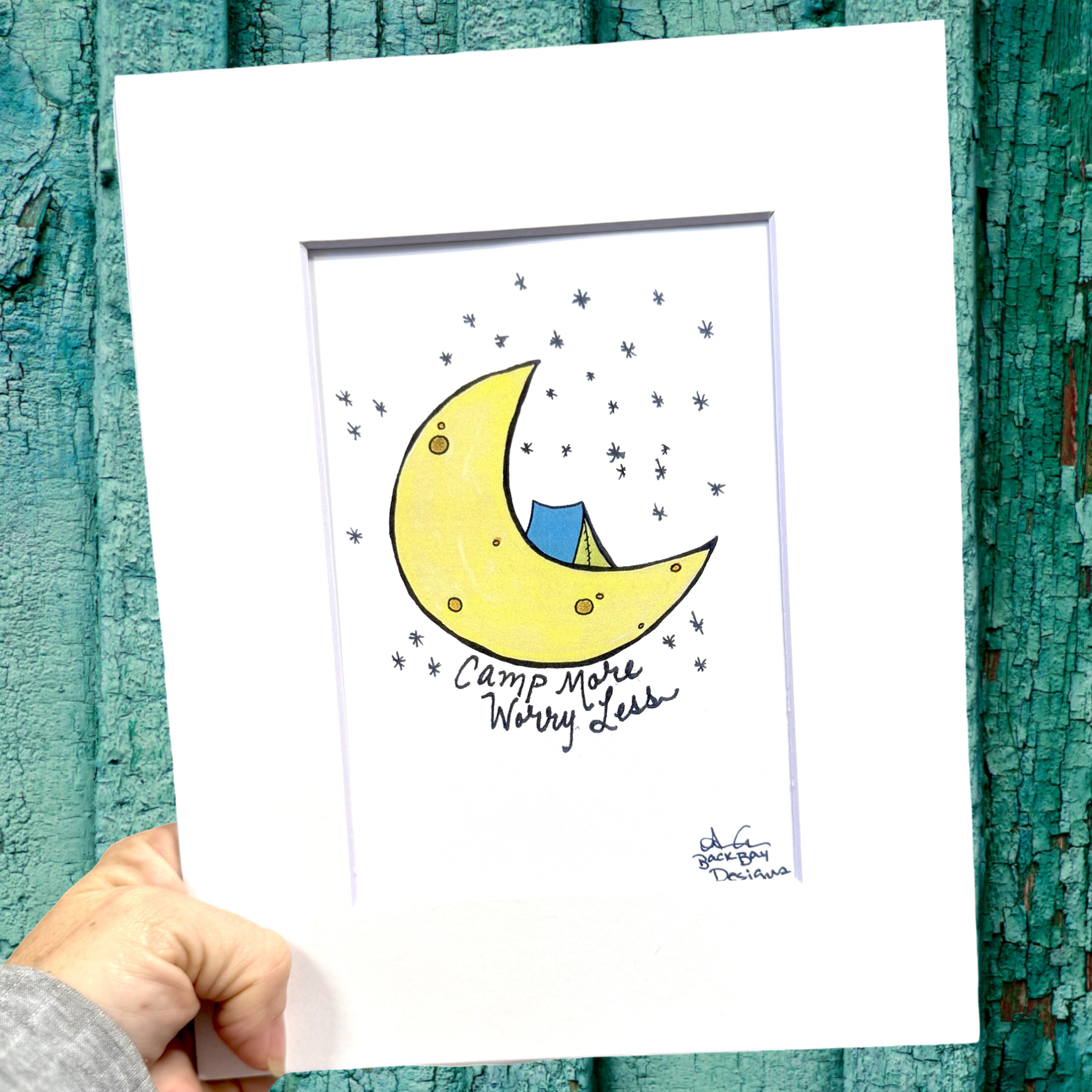 Camp More Worry Less Moon Art PRINT - Matted 8x10