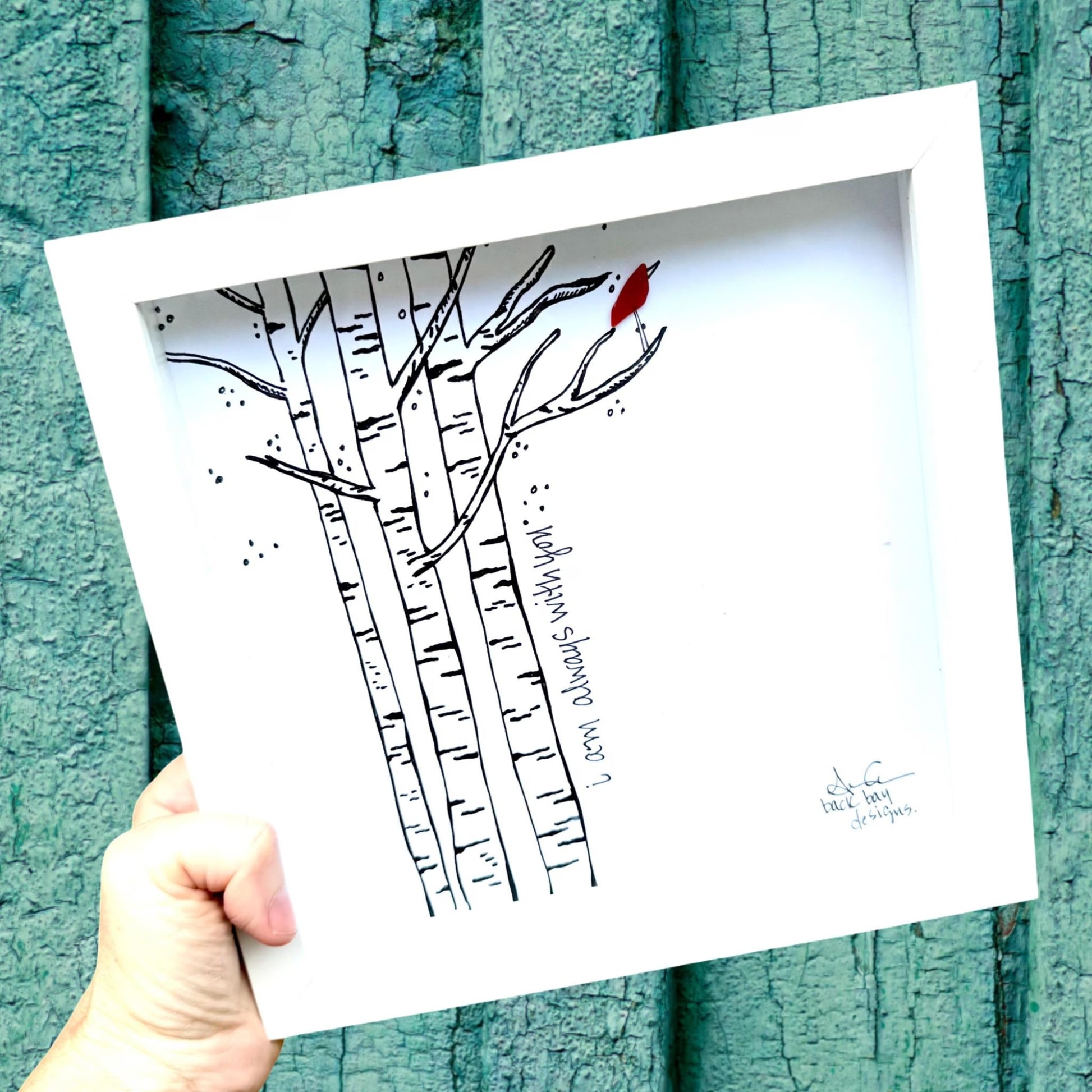 Cardinal Birch Always With You 8 inch sea glass art by BBD