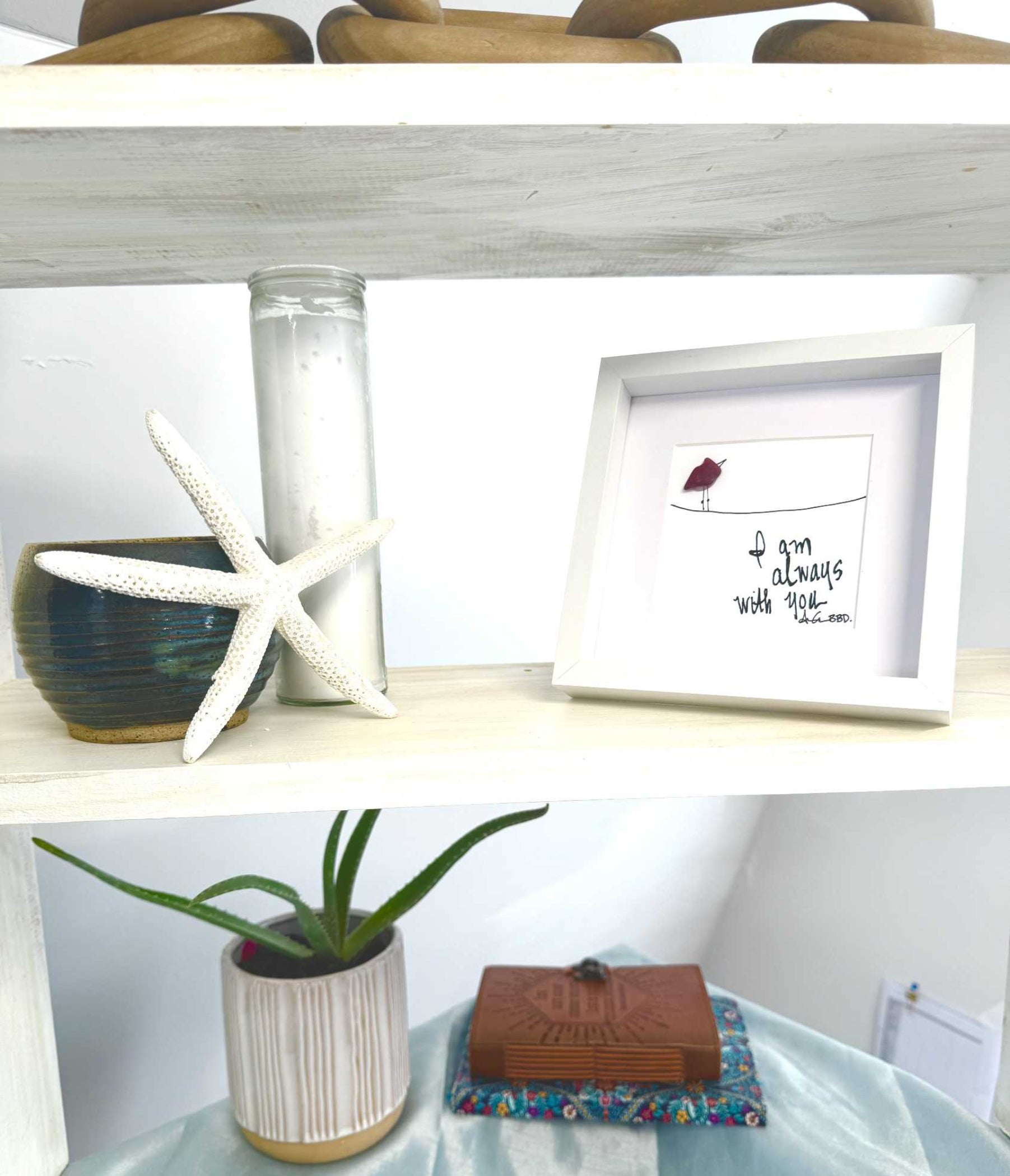 Cardinal I am always with you MINI sea glass art 6in on shelf