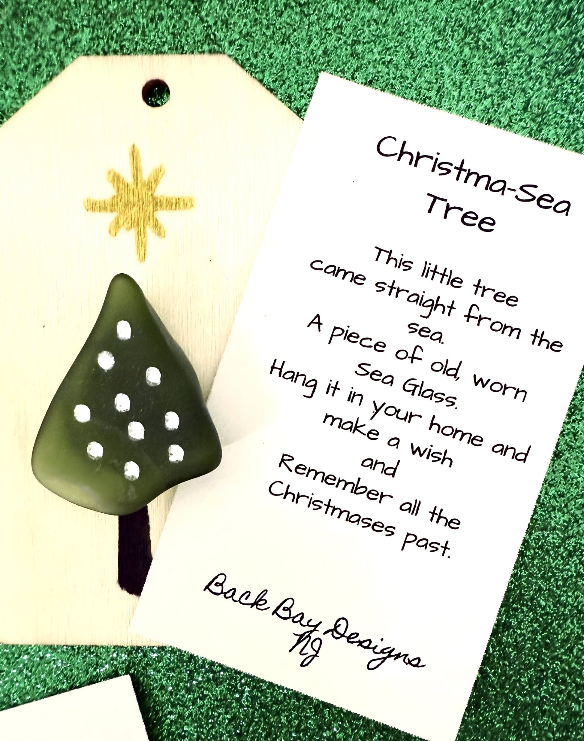 Christmas Sea Wishing Tree Charm Ornament 6 Sea Glass Gift 