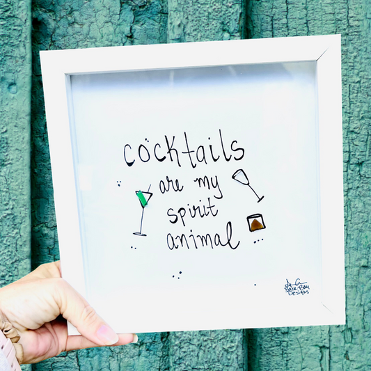 Cocktails are my spirit animal 8 inch three glasses of various sea glass spirits happy hour sea glass art 