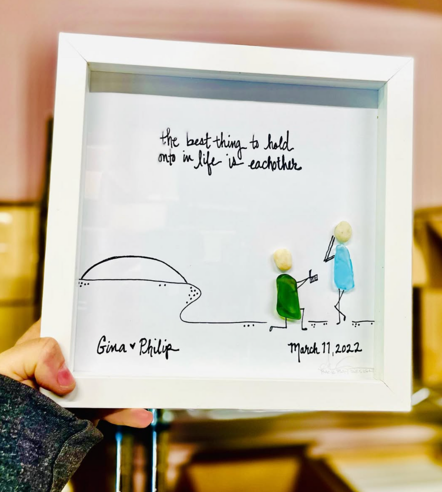 Custom Engagement Personalized 8x8 sea glass art 