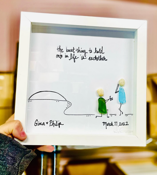 Custom Engagement Personalized 8x8 sea glass art 
