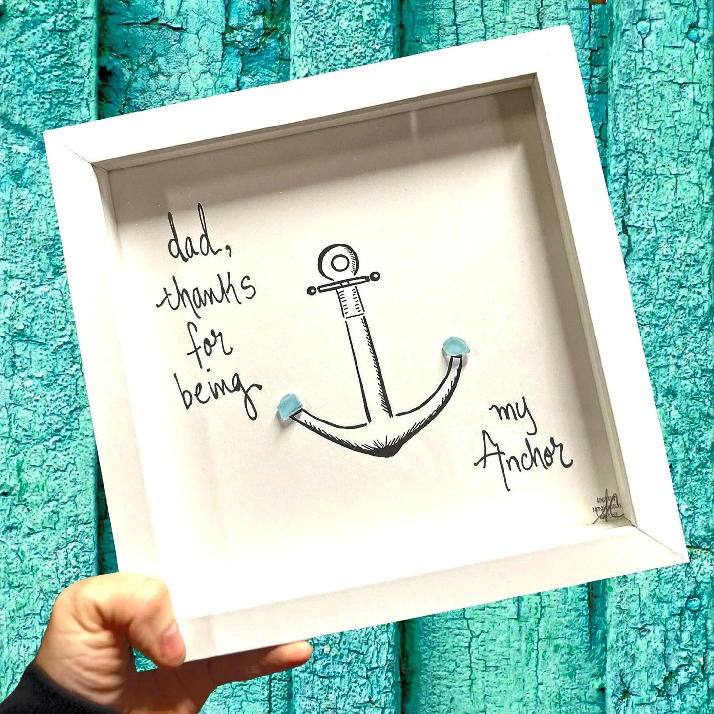 Dad Anchor 8in sea glass art bright