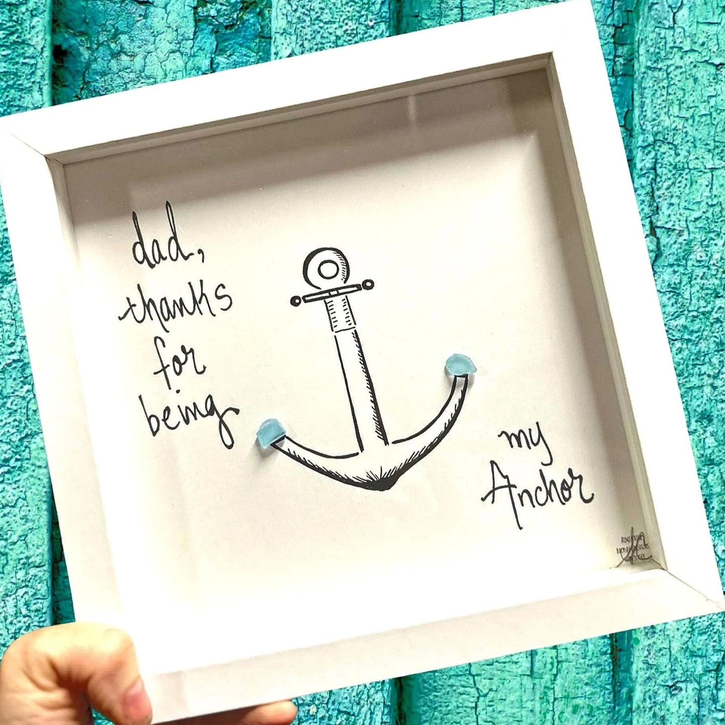 Dad Anchor 8in sea glass art bright close