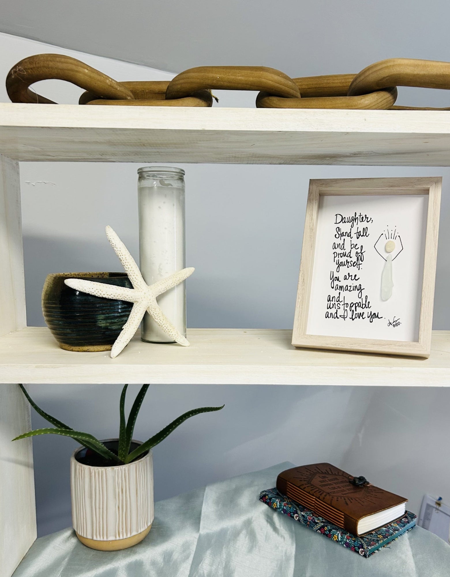 Daughter Stand Tall SLIM 5x7 Whitewash frame 3 tier shelf 