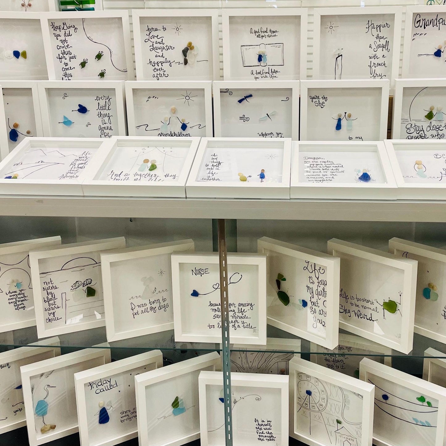 Display 8x8 in glass case Original Sea Glass Art by BBD