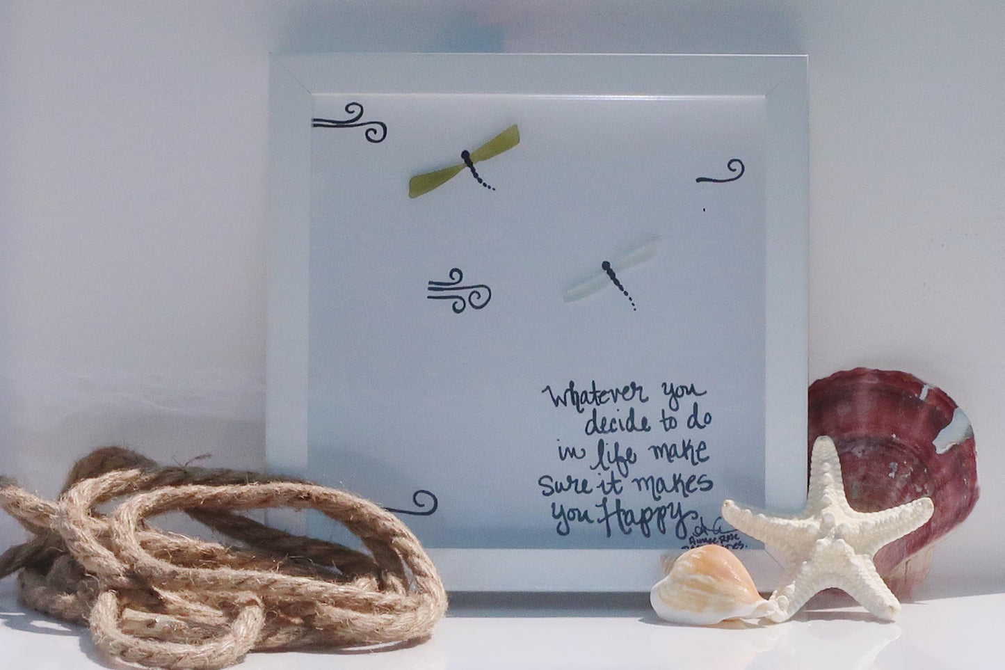 Dragonfly Happy - Garden Meditation and Graduation Original Sea Glass Art by BBD