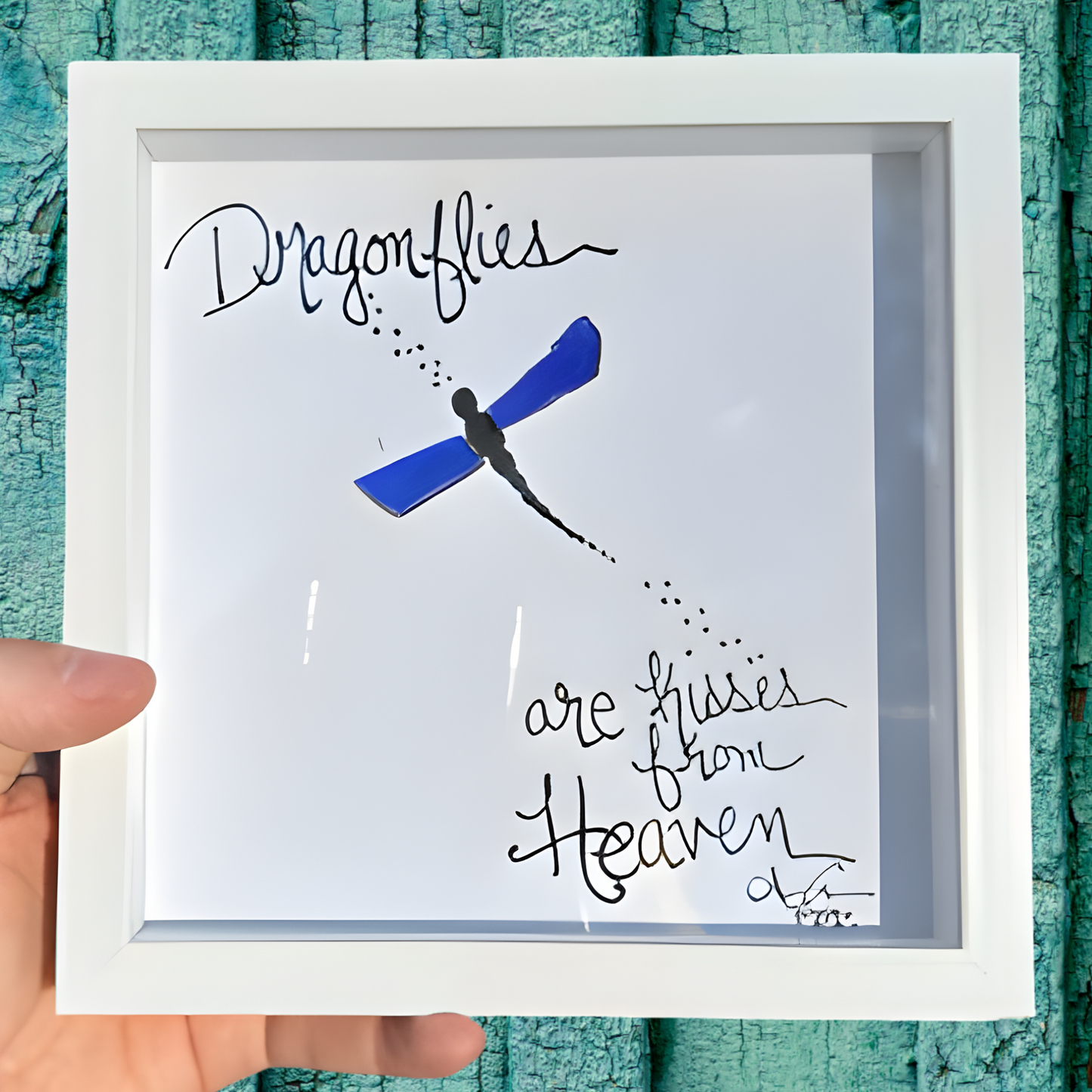 Dragonfly Heaven 6in MINI sea glass art close bright