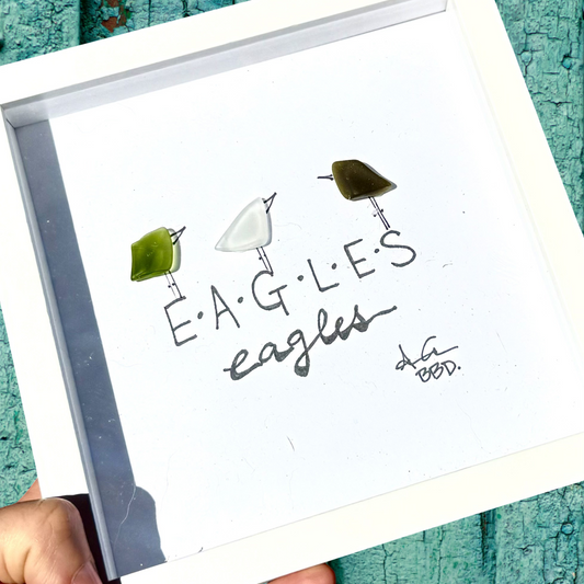 Eagles 3 birds MINI sea glass art back bay designs 