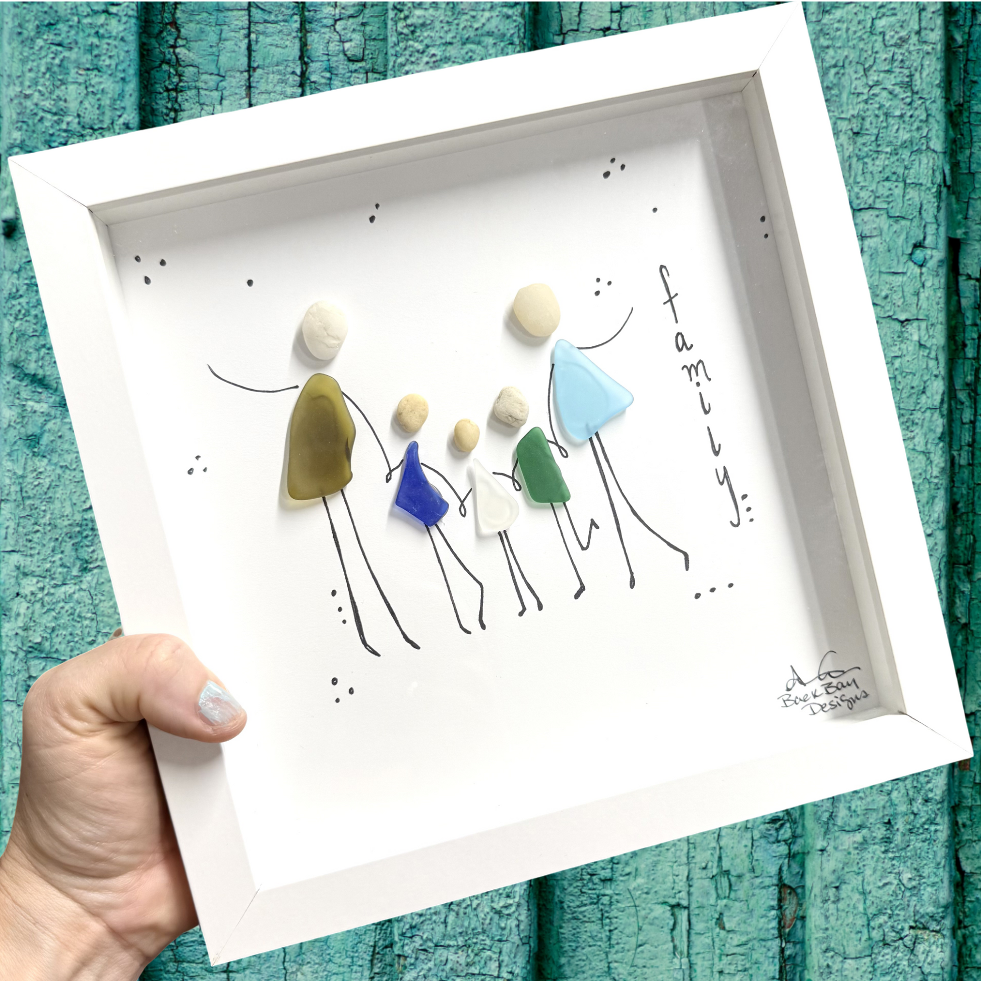 Family Adventures Customizable 8 in Sea Glass Art 