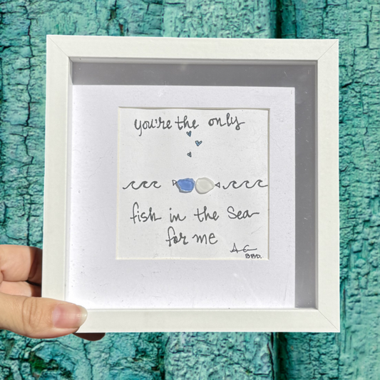 Fish in the sea MINI 6x6 inch sea glass fish kissing in waves 