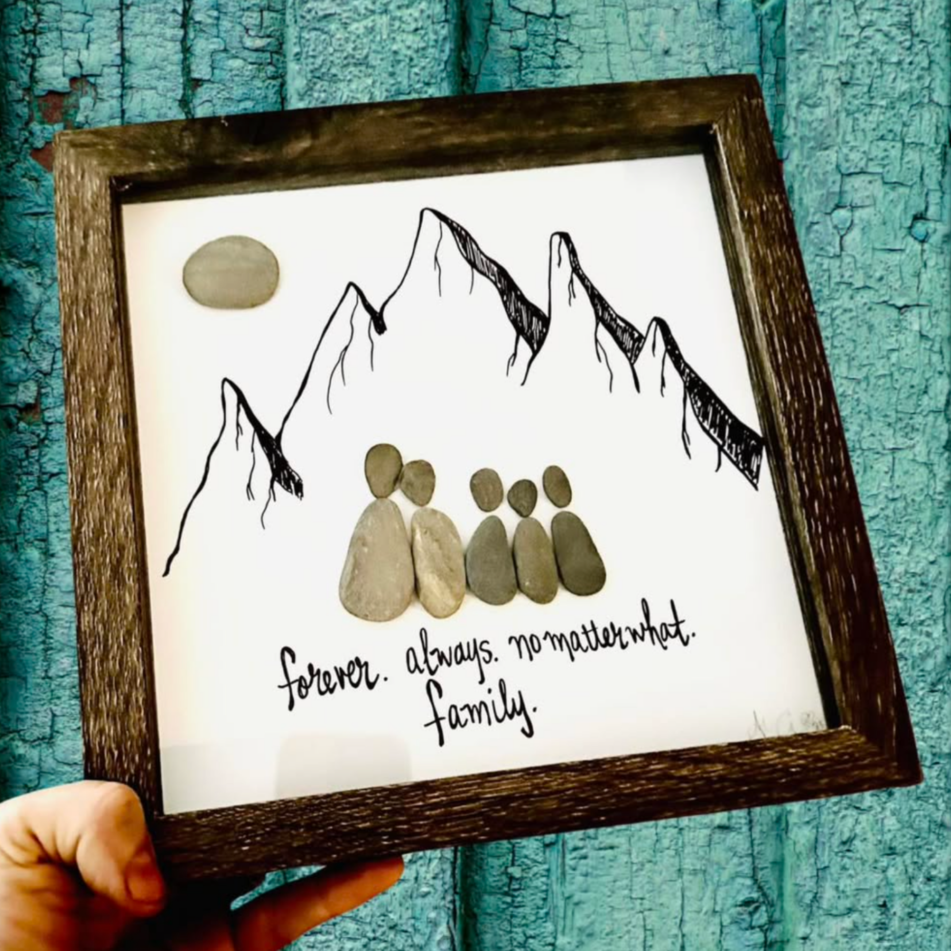 Forever Family Custom Mountain 8x8 sea glass art 