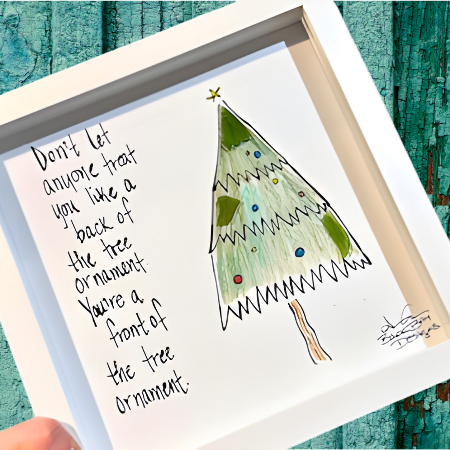 Front of the Tree Funny Holiday 8x8 inch sea glass art 