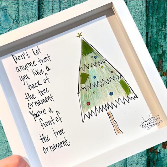 Front of the Tree Funny Holiday 8x8 inch sea glass art 