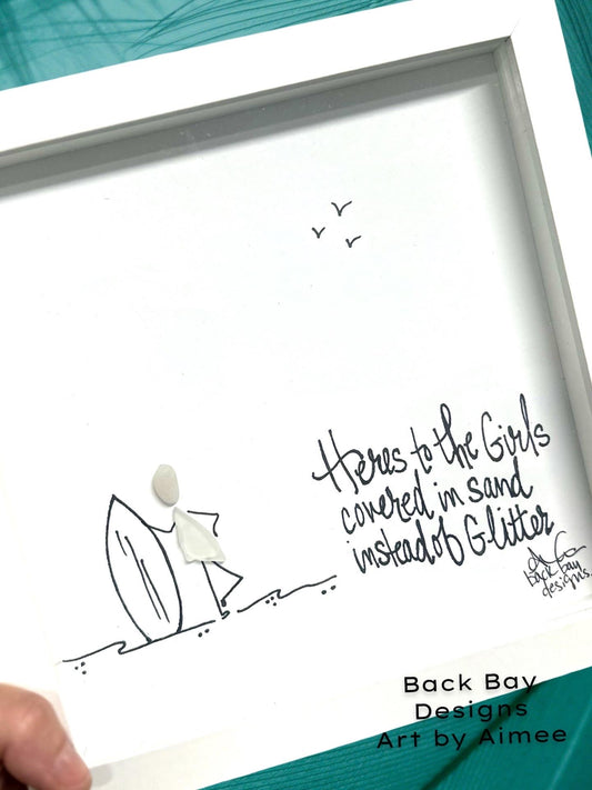 Girls Covered In Sand vs Glitter - Sea Glass Art, Fun-Loving Beach Friends, Coastal Decor