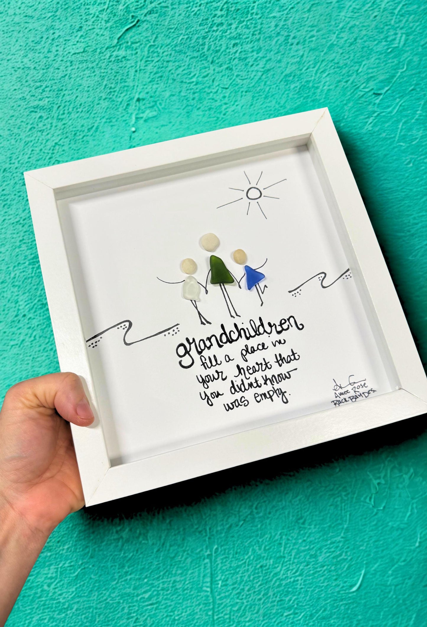 Grandchildren Fill A Place in the Heart - Original Sea Glass Art by BBD