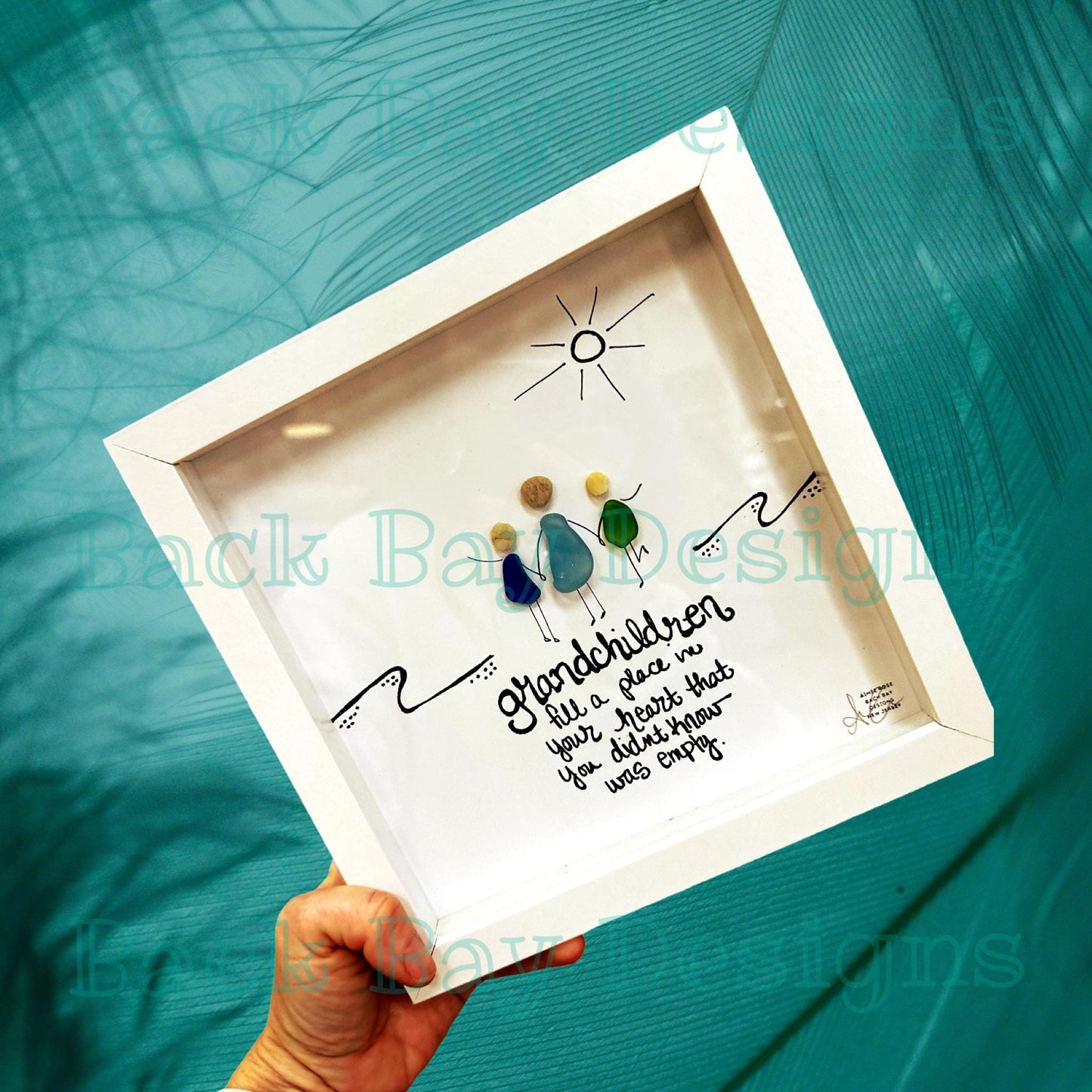 Grandchildren Fill A Place in the Heart - Original Sea Glass Art by BBD