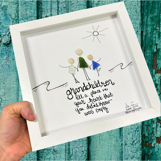 Grandchildren fill a place in the heart 8inch original sea glass art by BBD 