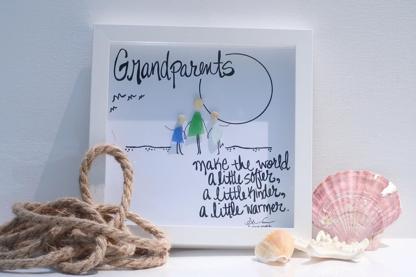 Grandparents Make The World Warmer - Coastal Grandmom Grandpop Sea Glass Art