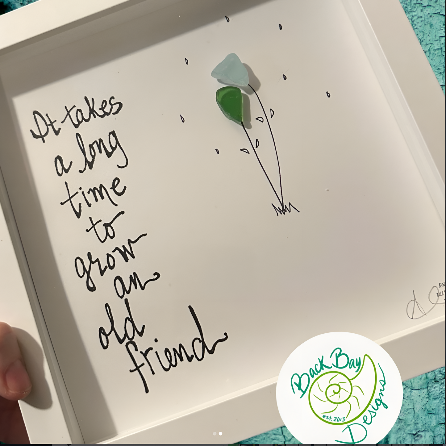 Grow An Old Friend  MINI - Sea Glass Art - 6x6 Framed