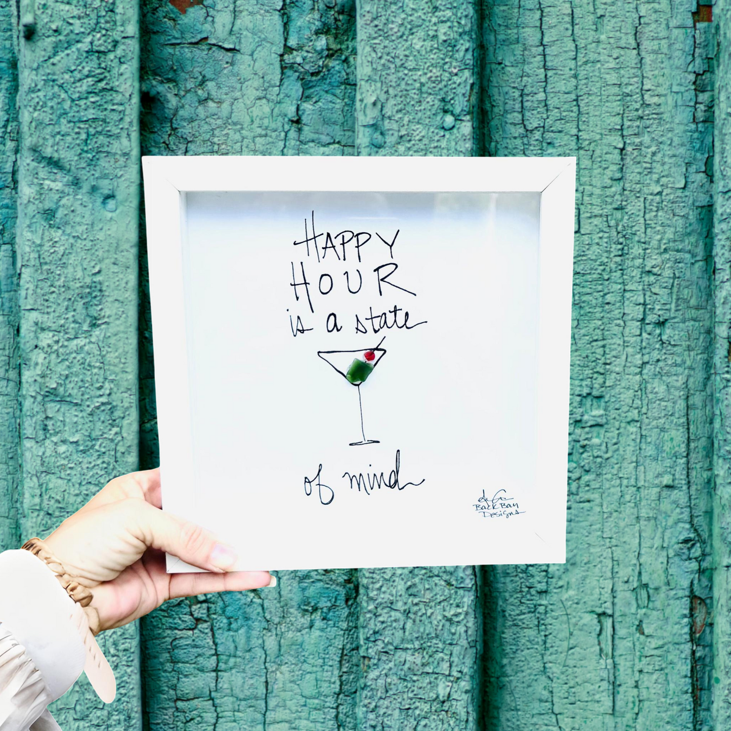 Happy Hour State of Mind 8 inch sea glass art 