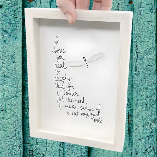 Heal So Completely 5x7 Whitewash handheld close