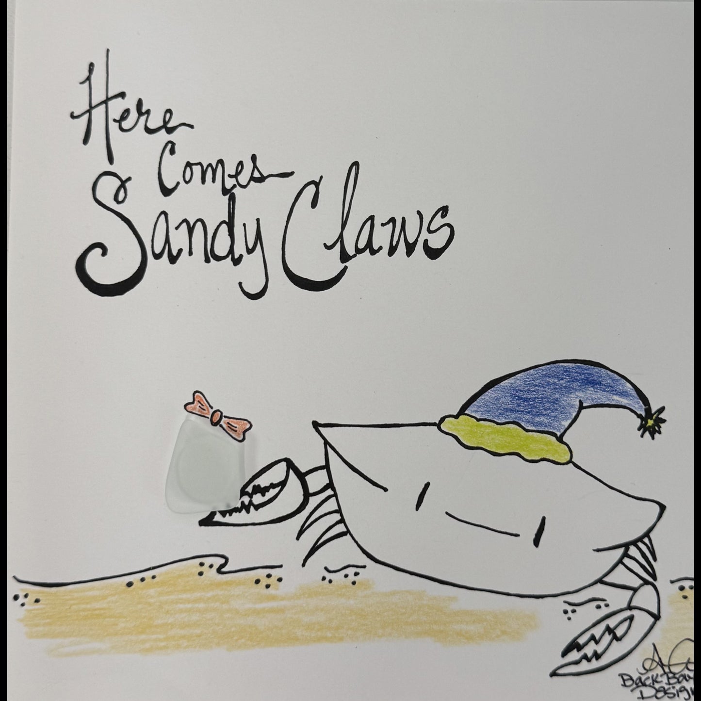 Here Comes Sandy Claws 8 inch Sea glass art 