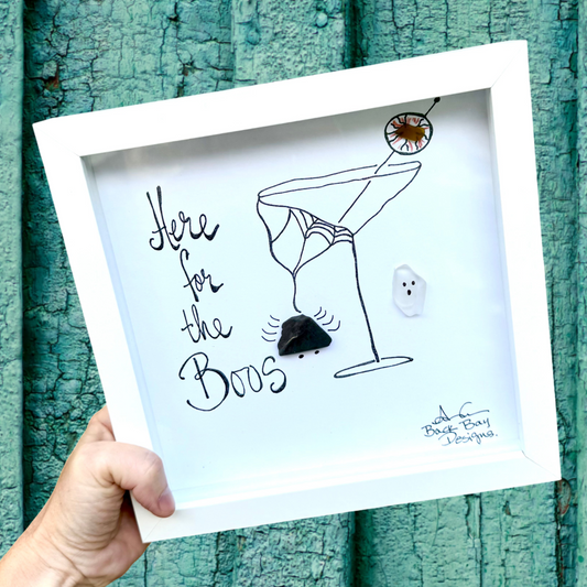 Here for the Boos 8 inch sea glass Martini glass with cobeb and sea glass spider 