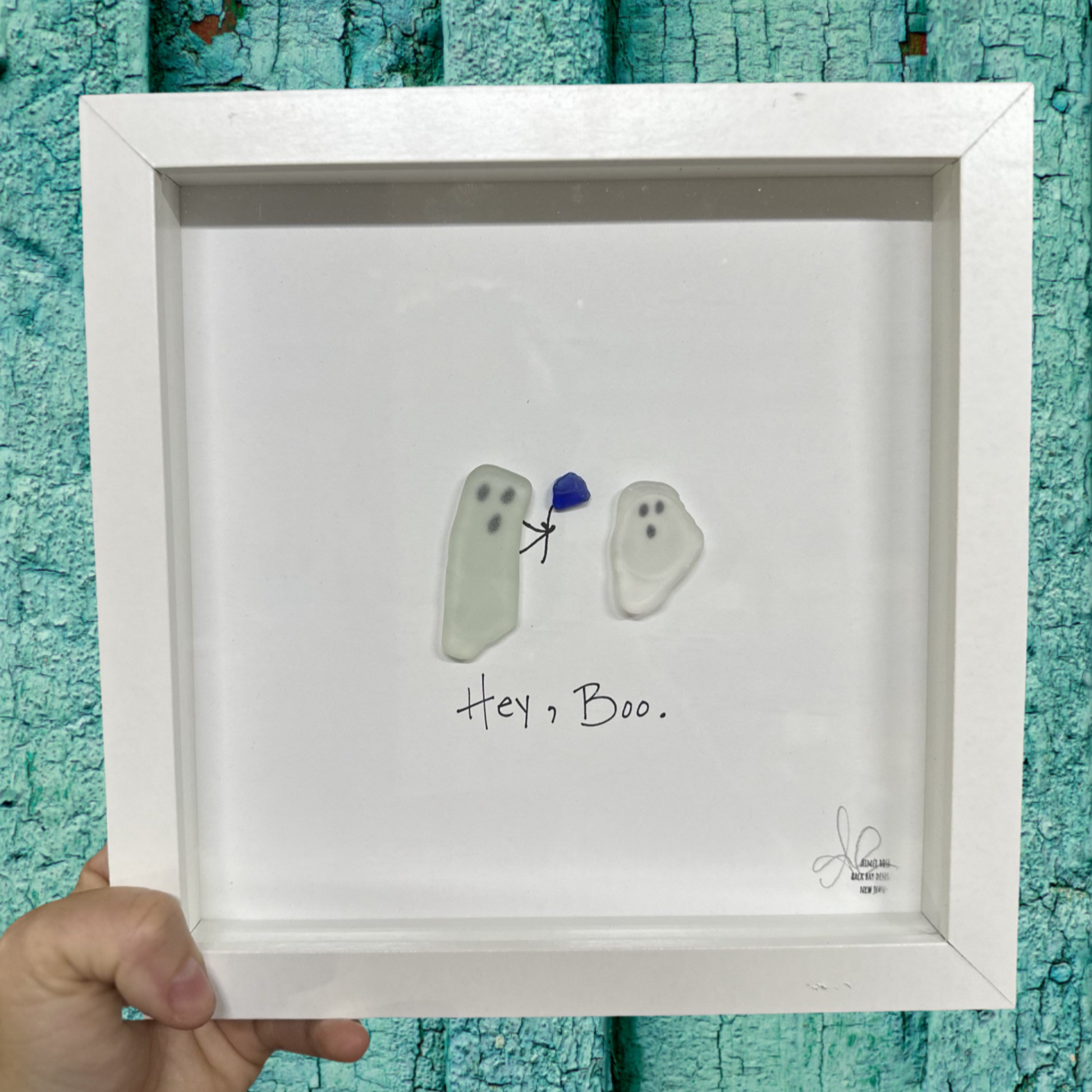 Hey Boo 8 inch sea glass art halloween ghosts in love 