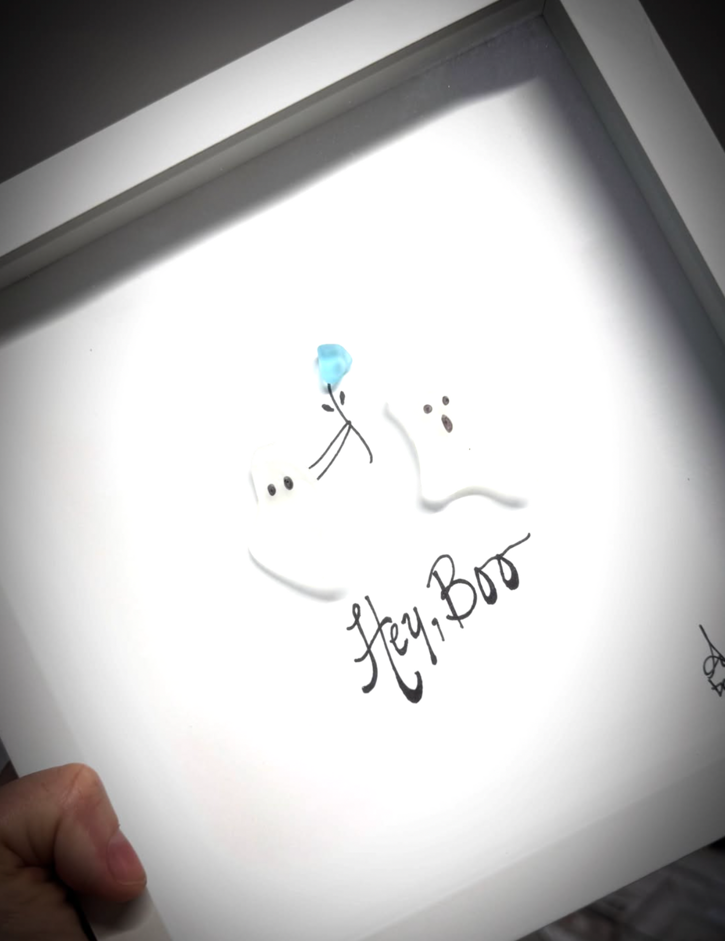 Hey Boo 8x8 inch sea glass art 