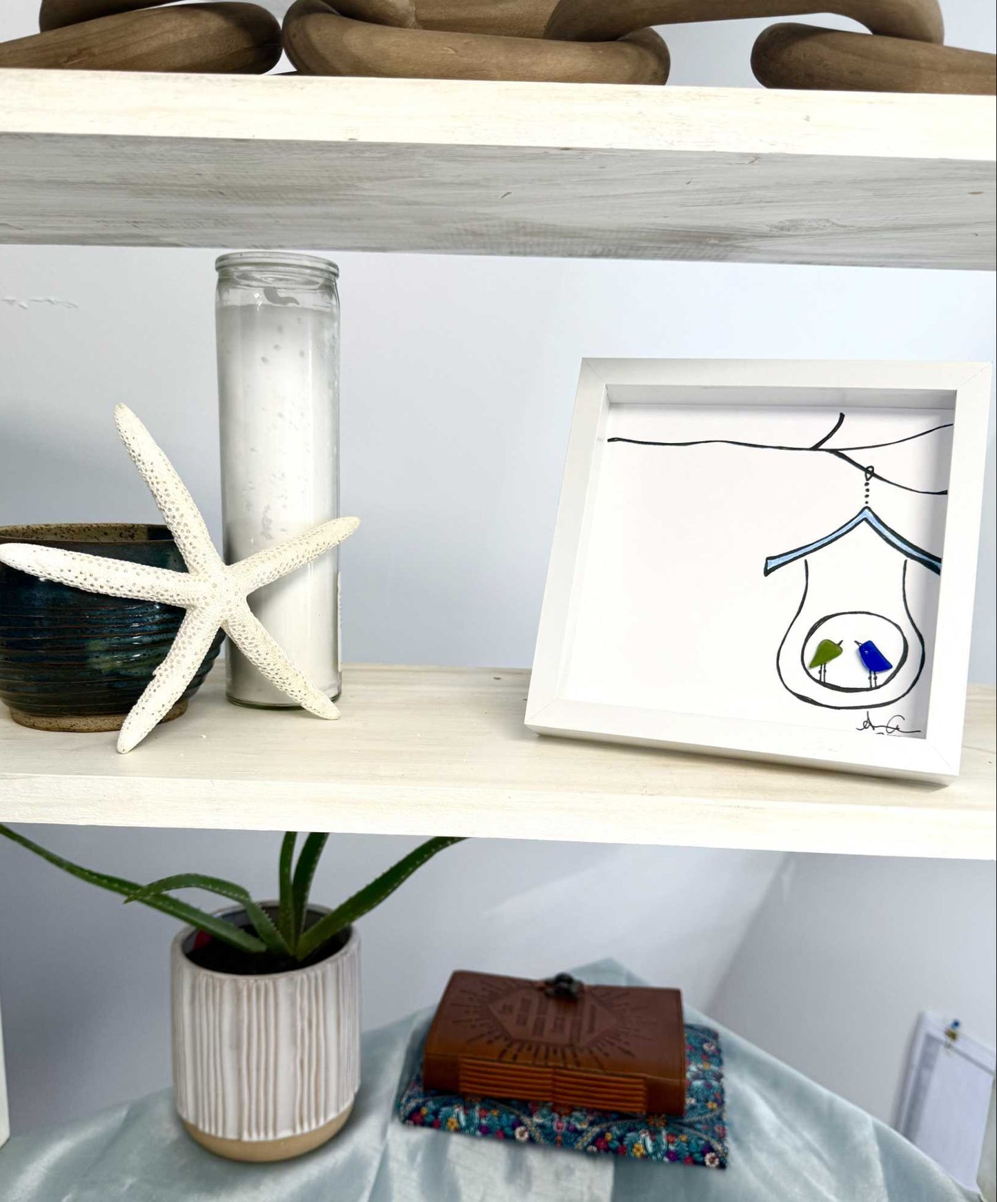 Home tweet home MINI sea glass art 6in shelf