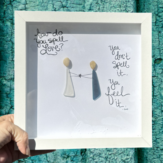How do you spell love 8 x8 inch sea glass art 