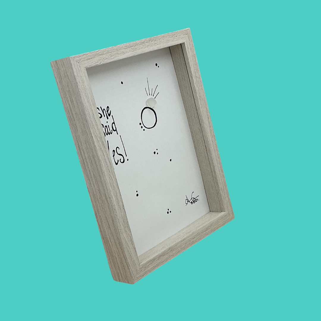 Engagement She Said Yes! - SLIM Sea Glass Art,  5x7 Whitewash Frame