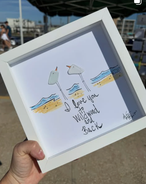 I Love You To Wildwood and Back - Sea Glass Art, Coastal New Jersey, 8x8 Framed
