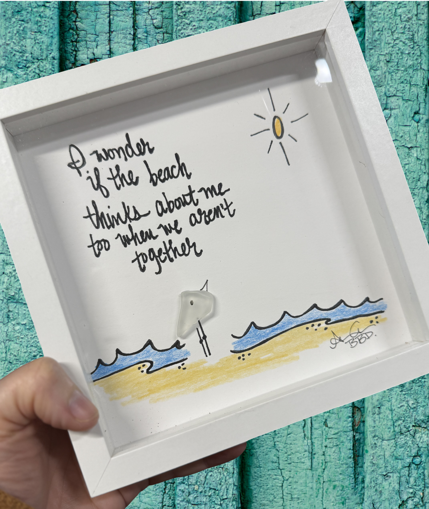 I wonder if the beach thinks about me too when we aren't together 8inch sea glass art 