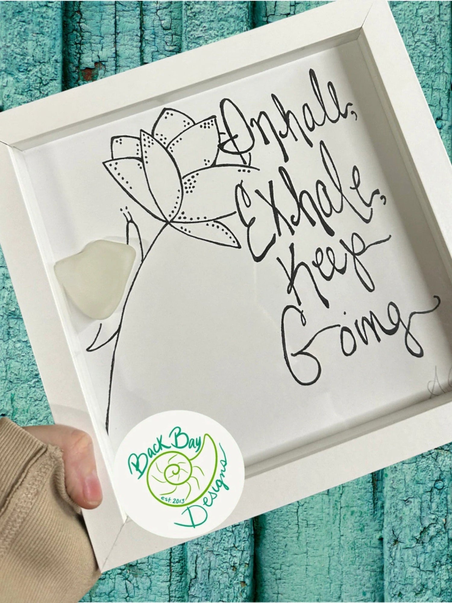 Inhale exhale keep going snail sea glass art by BBD