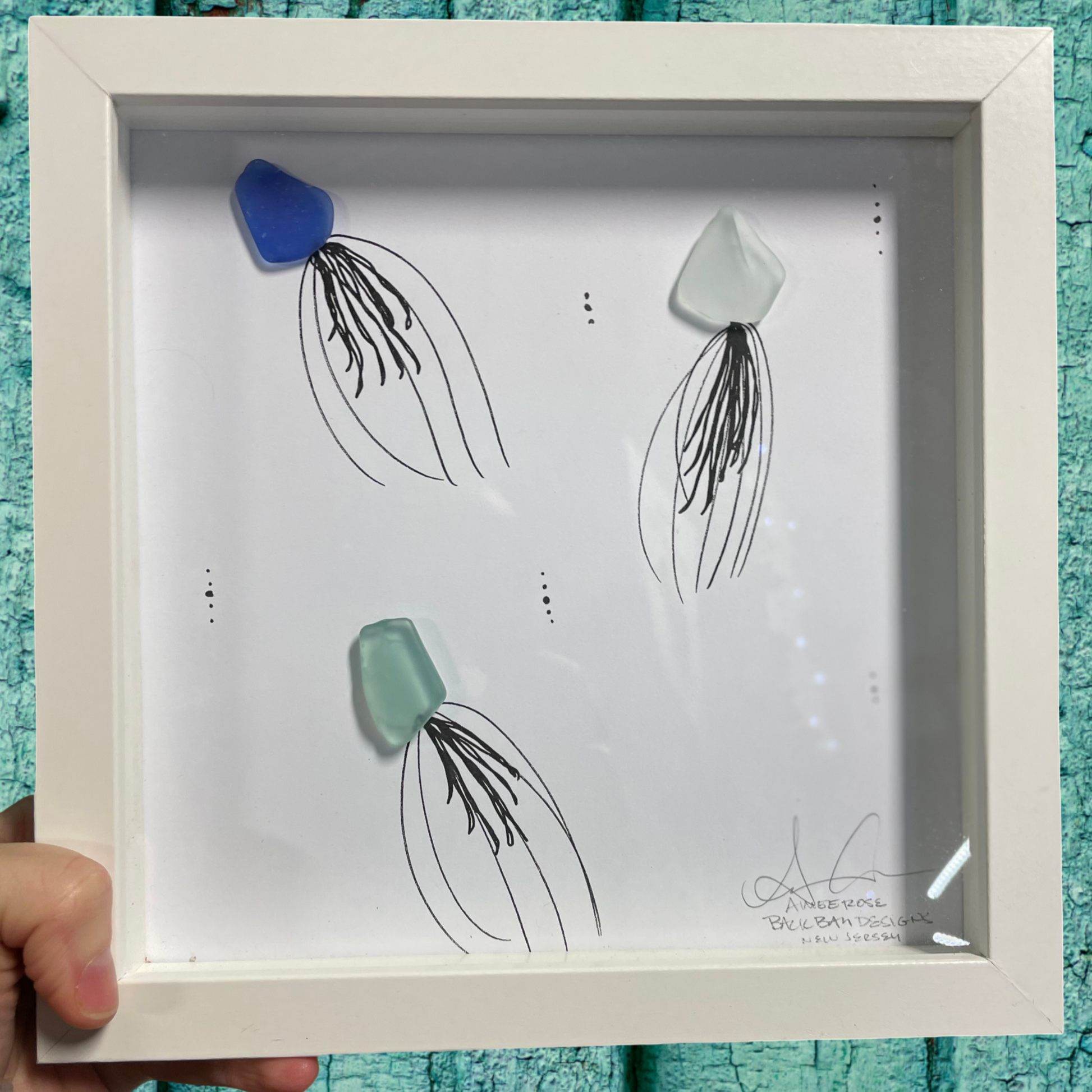 Jellyfish_Original_8_inch_Seaglass 3 jellies seag lass art 