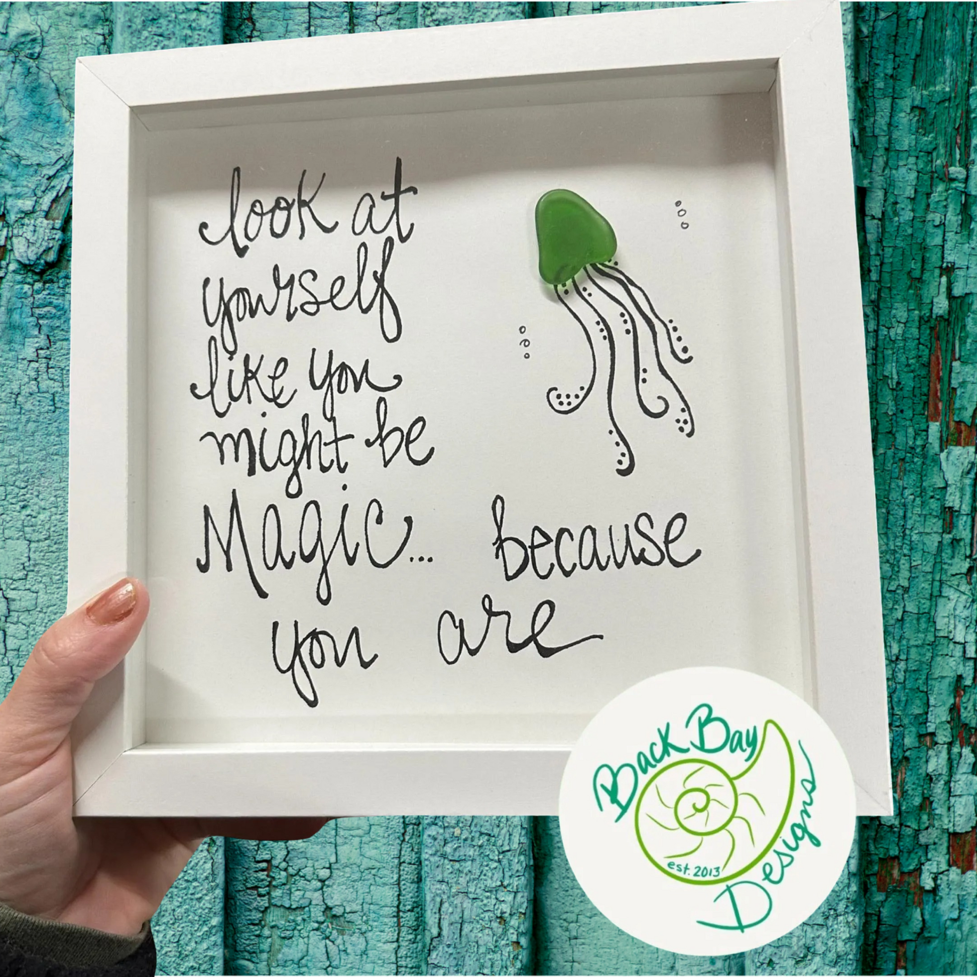 Jellyfish magic with logo 8 in sea glass art 