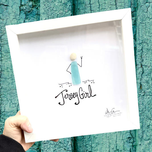 Jersey Girl 8x8 inch sea glass art 
