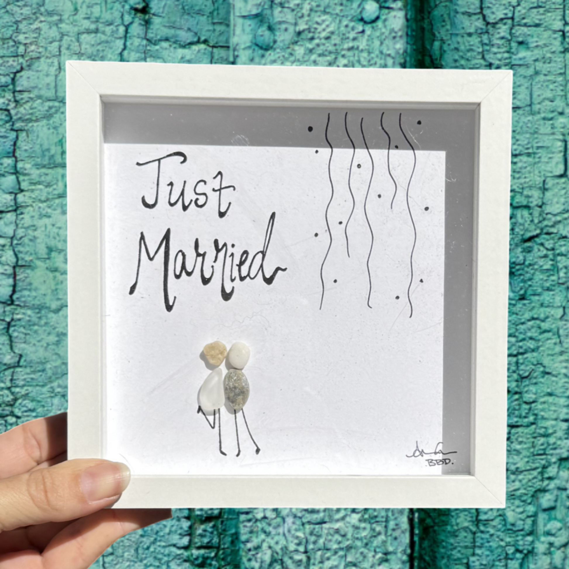 Just Married 6x6 MINI 2 Sea glass Art 