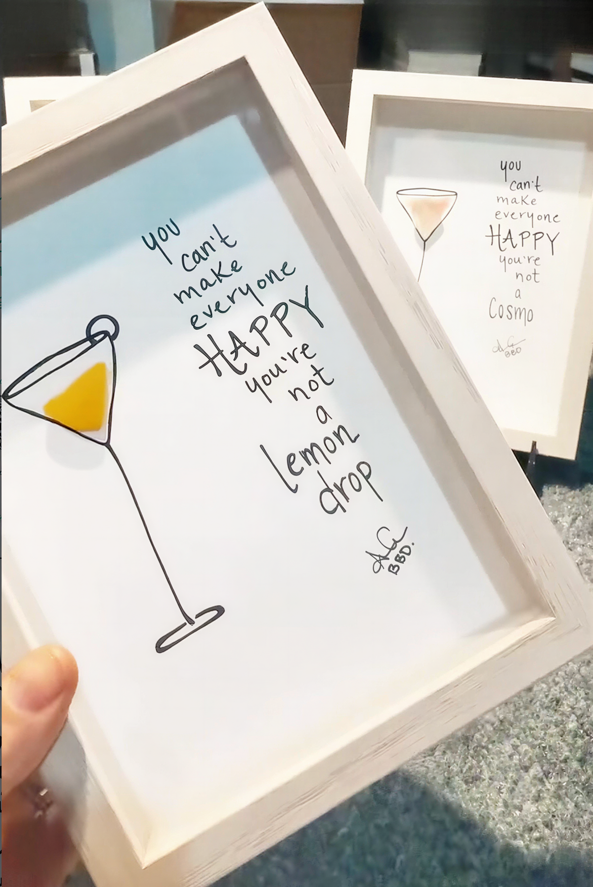 You can't make everyone happy, you're not a LEMON DROP - SLIM Sea Glass Art,  5x7 Whitewash Frame