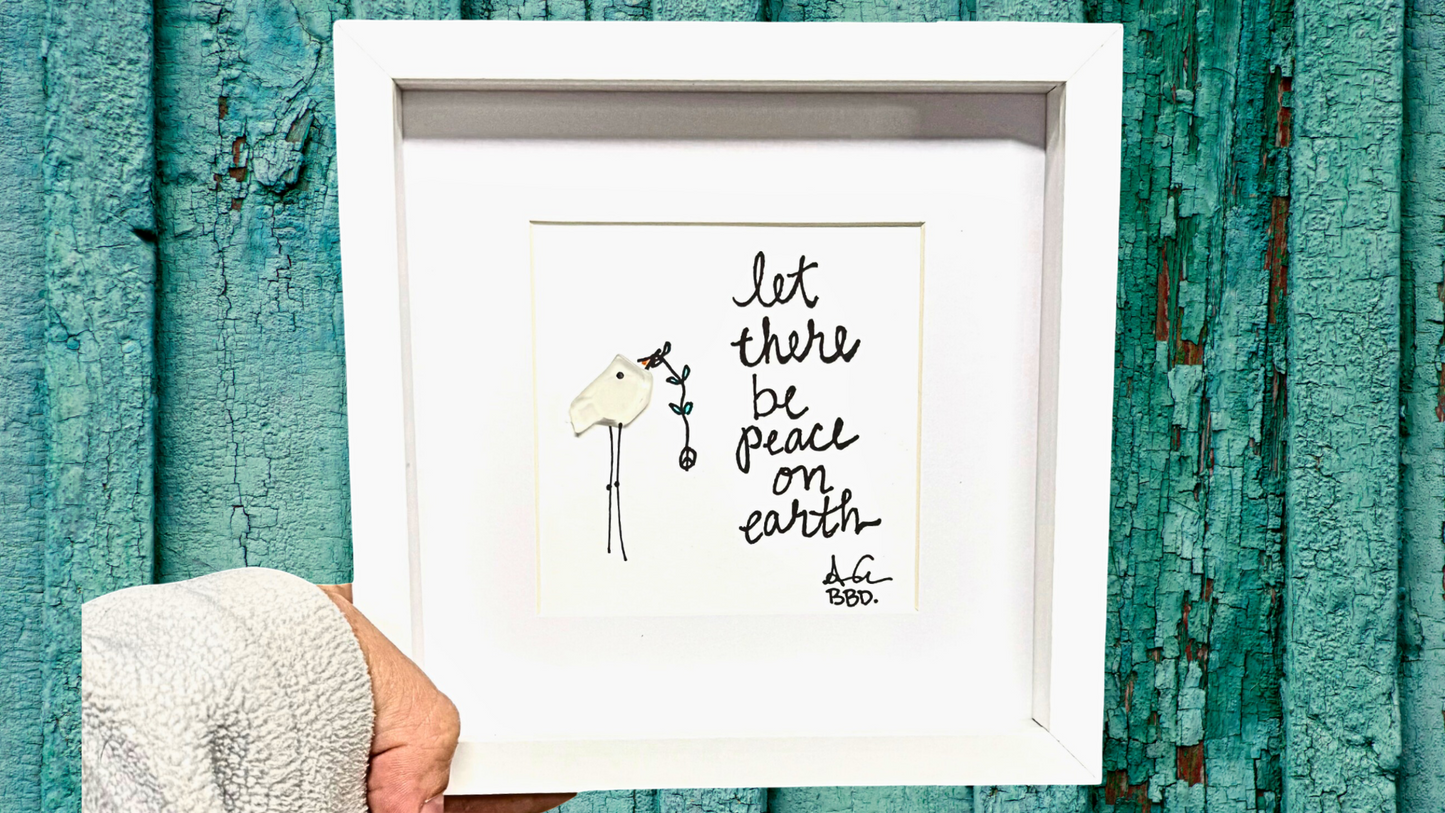 Let there be peace on earth dove 6in MINI sea glass art wide 