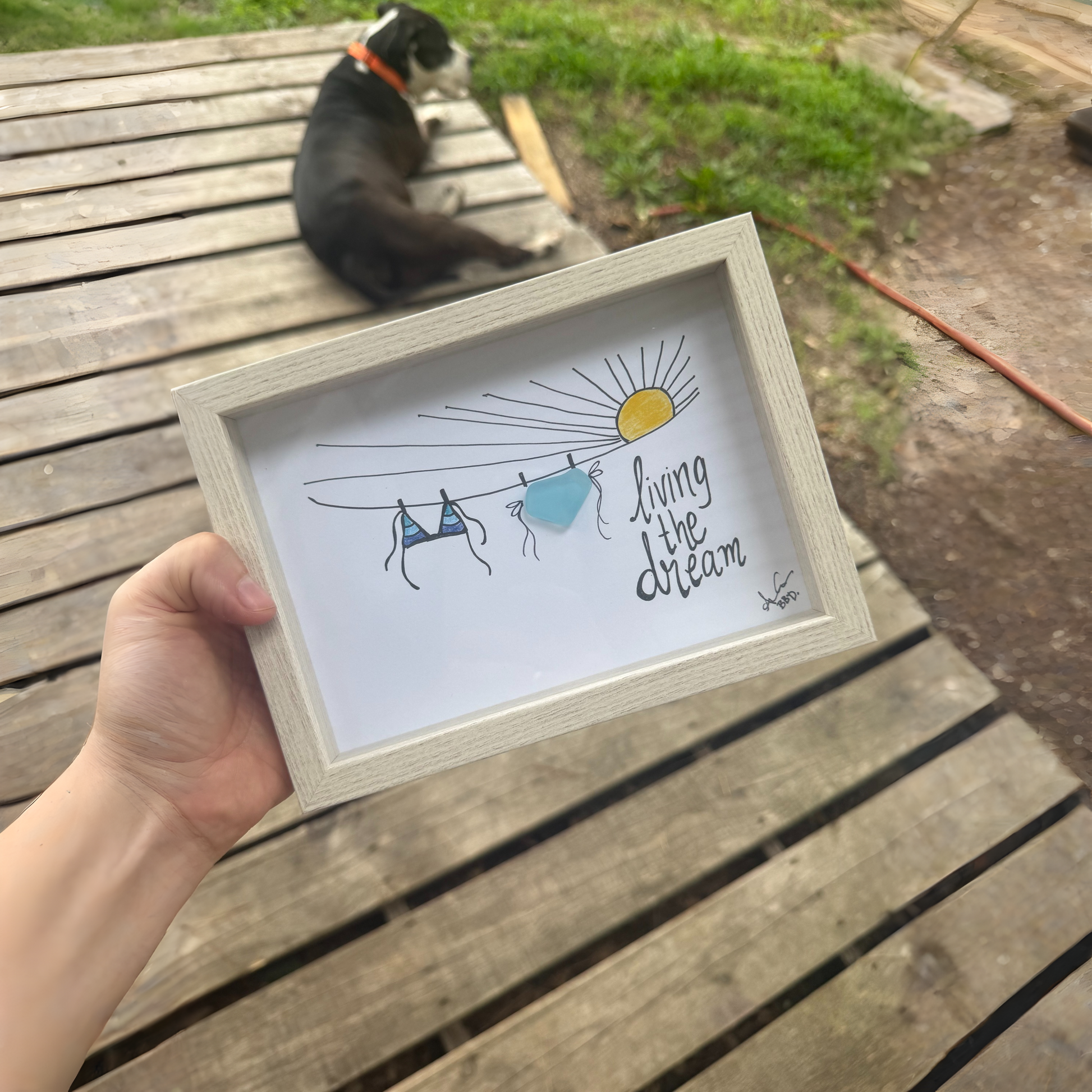 Living_the_Dream_Bikini_5x7_outside_with dog 