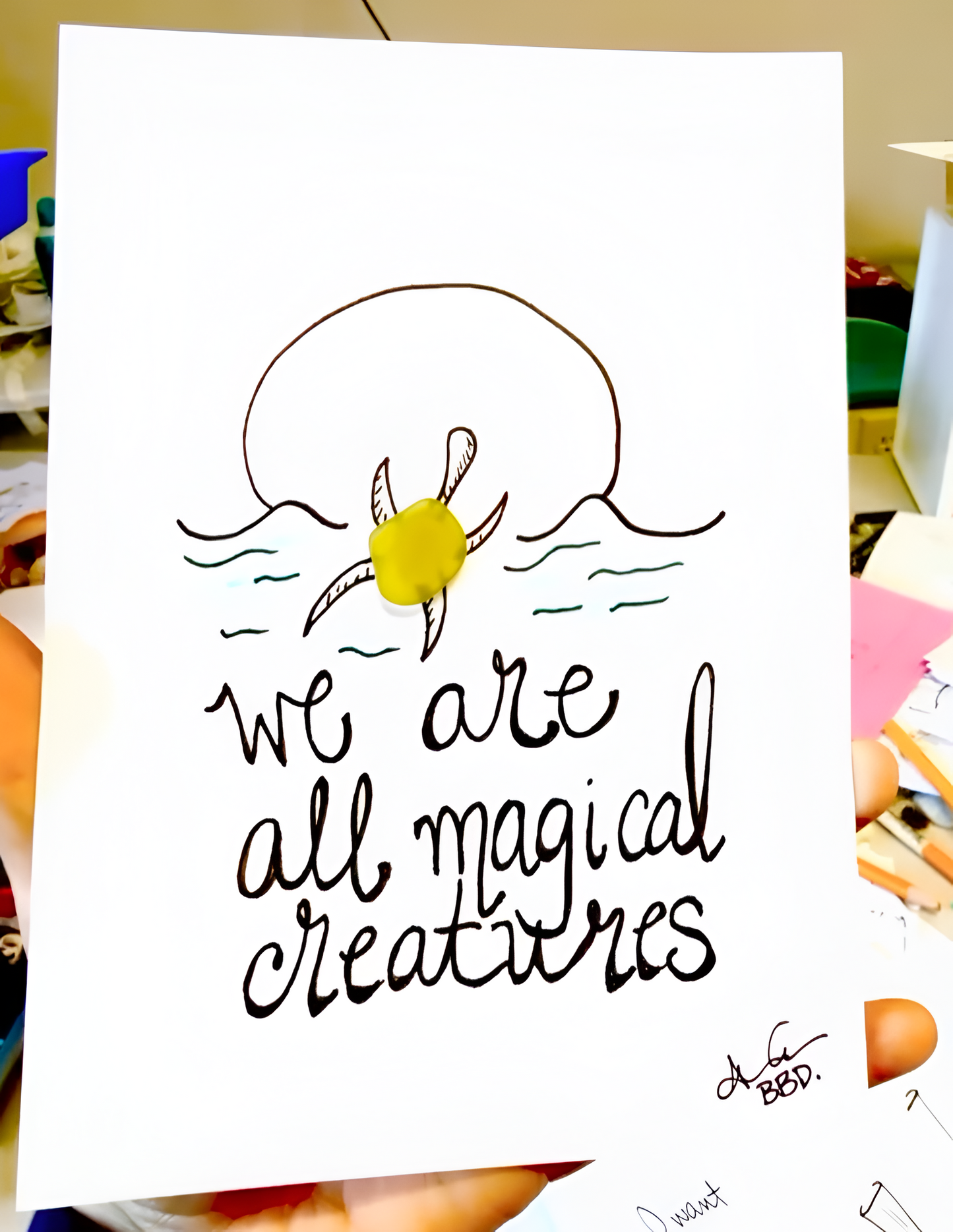 Magical Creatures  - SLIM Sea Glass Art,  5x7 Driftwood Frame