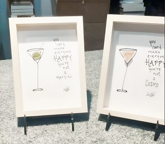 "you can't make everyone happy you're not a martini." Hand drawn martini glass with sea glass olive 