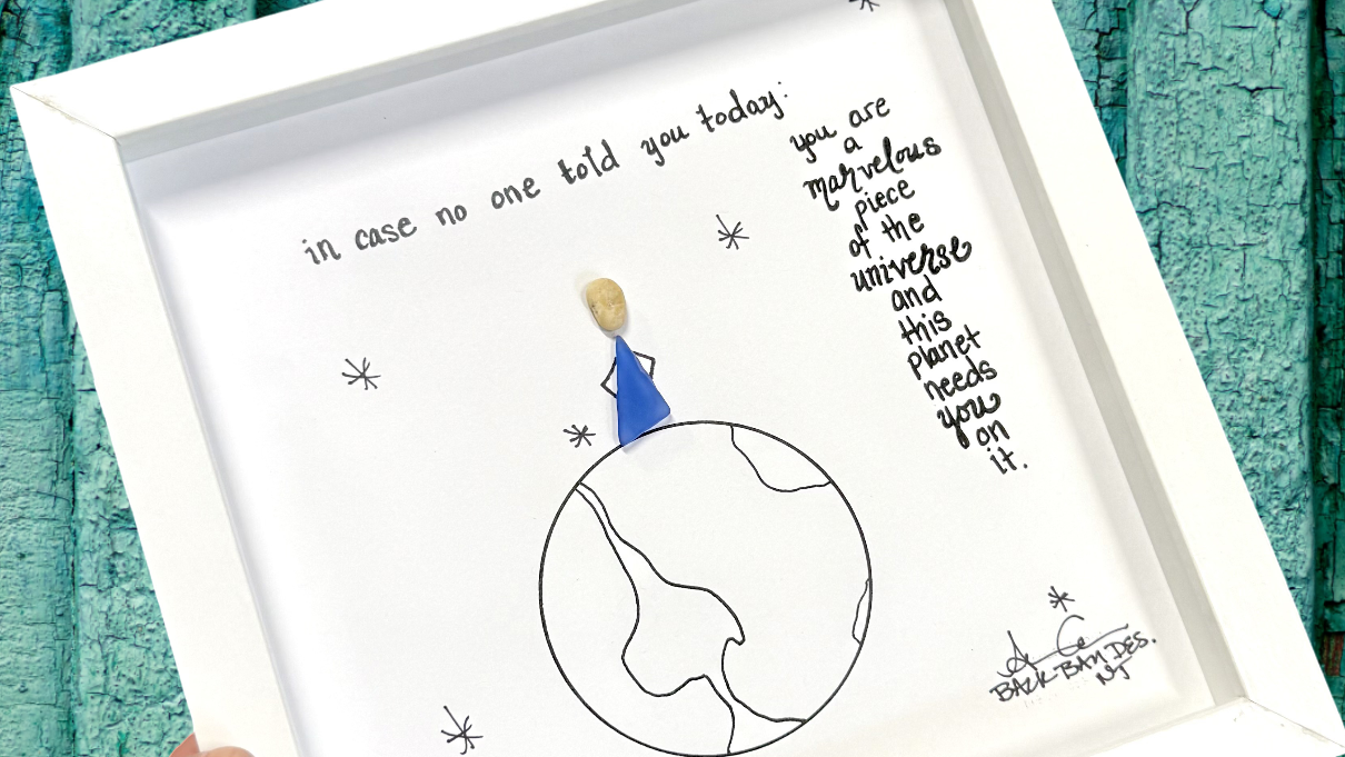 Marvelous piece of the universe 8inch sea glass art wide 