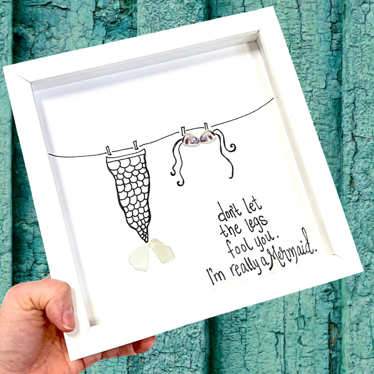 Mermaid legs sea glass and shell art 8 inch by BBD