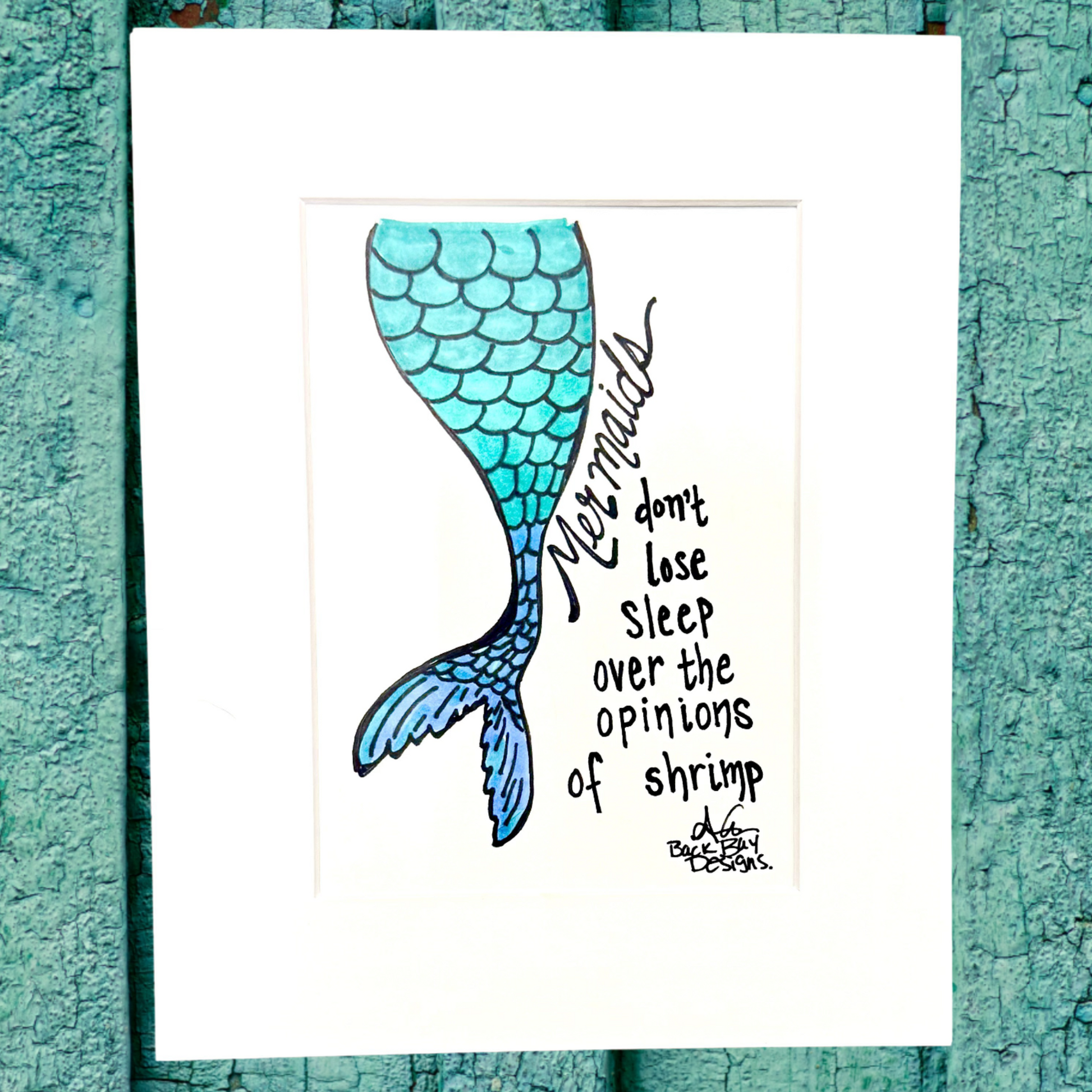 Mermaid versus Shrimp Mermaid Tail 8 by 10 inch PRINT 