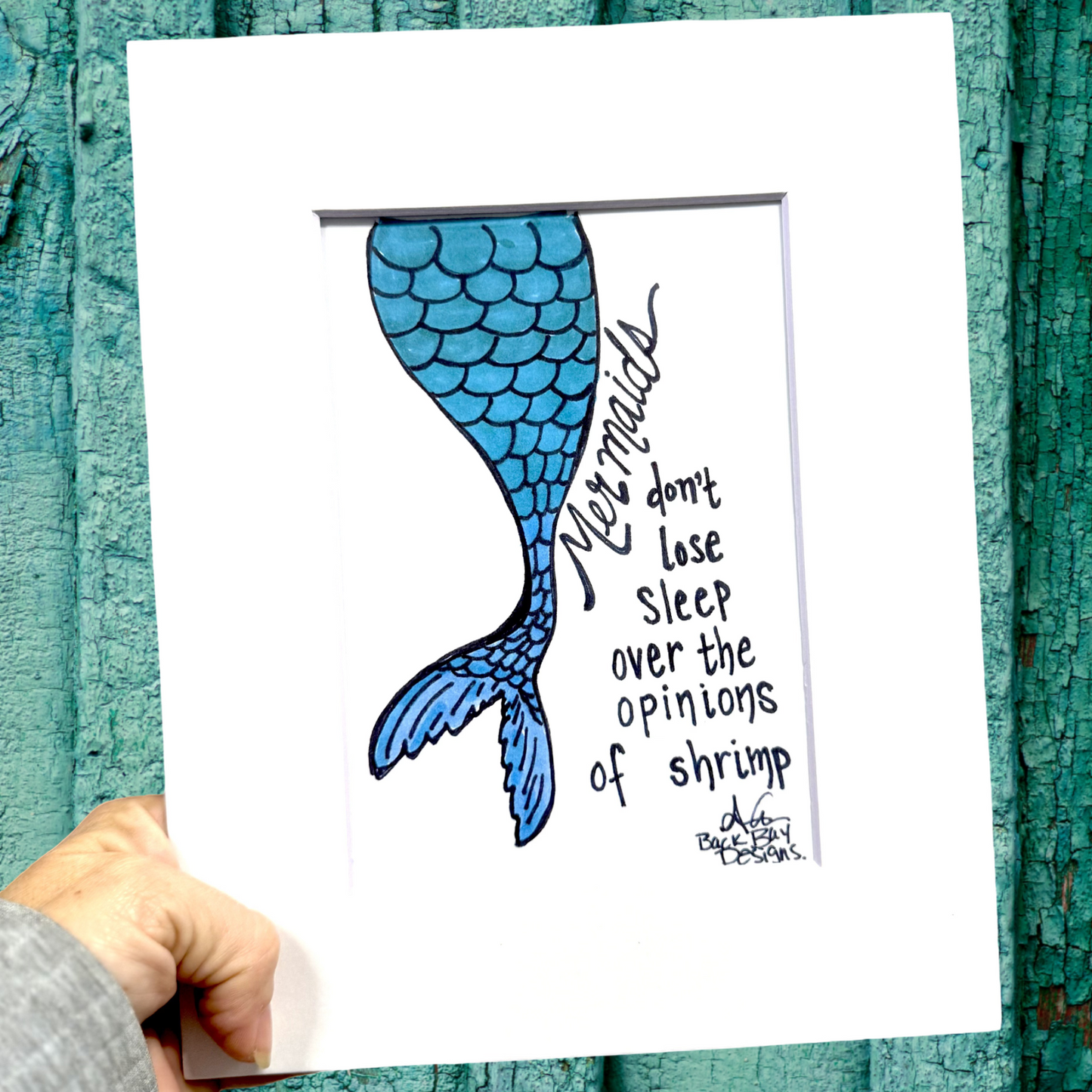 mermaids v shrimp 8x10 matted print 